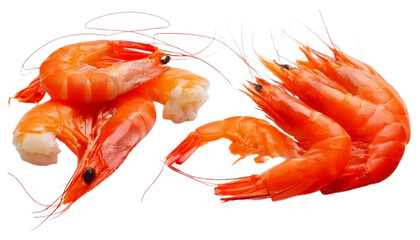 Juicy shrimp and prawn pair ready for cooking, isolated on transparent background