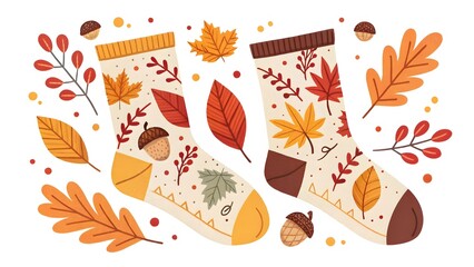 background with autumn leaves and socks