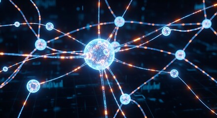 Obraz premium Glowing network of connected nodes on a dark background
