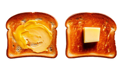 Breakfast toast pair with melted butter, isolated on transparent background