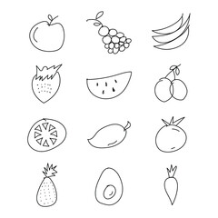 Hand Drawn Fruit Icons Set Vector illustration