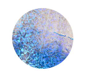 Iridescent Round holographic texture duct sticker with blue shimmer effect and abstract light background reflection, security