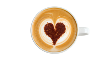Coffee art, love in every sip: An artistic coffee cup decorated with a delightful heart shape, expressing love. This visual feast showcases the exquisite artistry of baristas. 