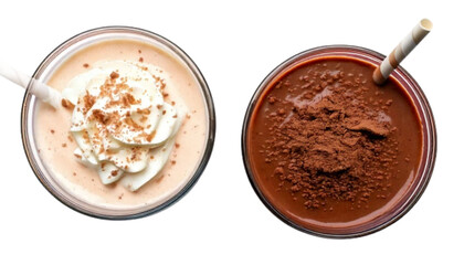 Colorful milkshake pair with cream topping, isolated on transparent background