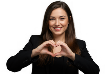 Smiling businesswoman making a heart shape with her hands isolated on transparent background