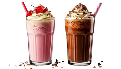 Milkshake with cream topping variations collection, isolated on transparent background