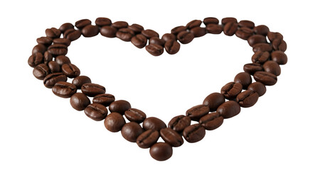 Caffeine Affection: A heart crafted from roasted coffee beans, symbolizing love for the beloved beverage, set against an inviting backdrop. 