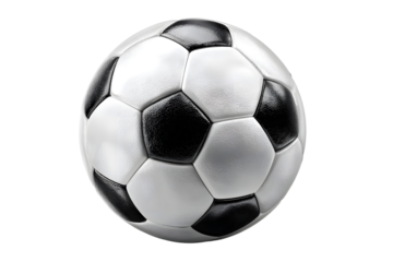 Black and white soccer ball on a transparent background.