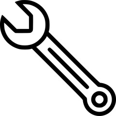 Outline Wrench Icon: A Modern and Streamlined Line Art Vector Graphic Depicting an Open-Ended Spanner Tool, Ideal for Illustrating Settings, Customization, and Mechanical Functions in Contemporary Dig