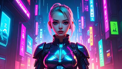 Stylish anime girl in futuristic city