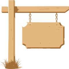 Blank Wooden Signpost with Chains and Grass.