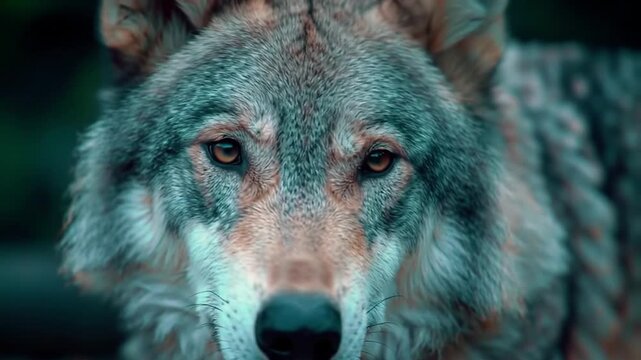 Dynamic Close-Up: Majestic Wild Wolf's Intense, Piercing Gaze in its Natural Habitat