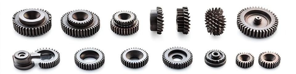Various metal gears arranged in a grid