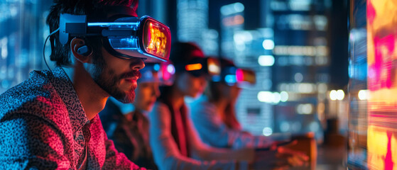 A person wearing VR glasses in a futuristic urban setting — a theme of virtual reality and technology for articles on innovation, gaming platforms, and IT conferences.