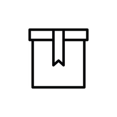 A black outline drawing of a squareshaped cardboard box A strip with a V cut in the bottom secures the packages lid