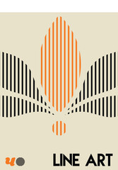 Abstract Orange Lines and Typography on Neutral Canvas,Orange Vertical Waves on Beige Background with Bold Typography