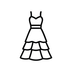 A dress with spaghetti straps a belted waist and a tiered skirt depicted as a line drawing