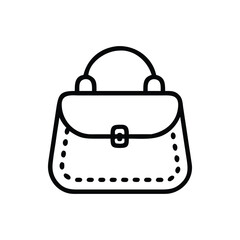 A line drawing of a satchelstyle purse with a top handle flap closure and decorative stitching