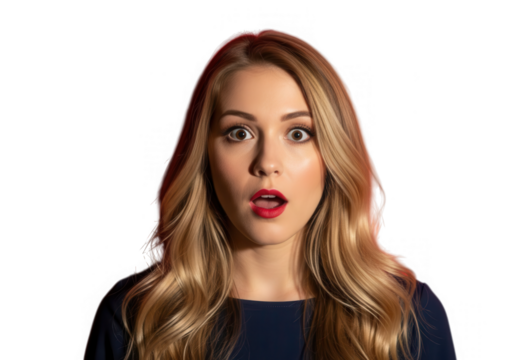 Surprised blonde woman with open mouth isolated on transparent background - Powered by Adobe