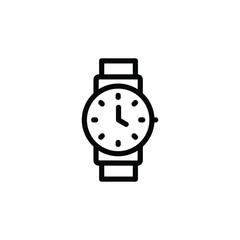 A simple black line art drawing of a wristwatch with dots marking the hours displayed