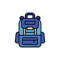 A stylized blue backpack icon with a handle and pockets
