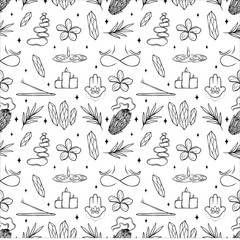 Yoga, self care line art seamless pattern