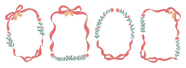 Collection of Holiday Christmas Hand drawn sketch Floral Frames or Border illustration template layout design