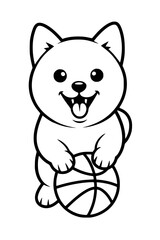Fototapeta premium Cute Shiba Inu Playing Basketball Cartoon Vector – Black and White Line Art generative ai 