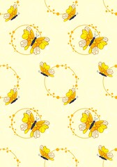 Seamless butterfly pattern with floral, sparkle, dots.  Luxury repeat design for decor, wrap, fabric, stationary. Fairy magical vibe, vibrant, vivid, pastel colours