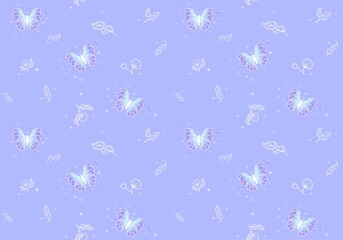 Seamless butterfly pattern with floral, sparkle, dots.  Luxury repeat design for decor, wrap, fabric, stationary. Fairy magical vibe, vibrant, vivid, pastel colours