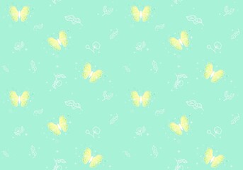 Seamless butterfly pattern with floral, sparkle, dots.  Luxury repeat design for decor, wrap, fabric, stationary. Fairy magical vibe, vibrant, vivid, pastel colours