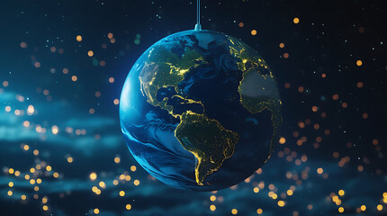 A view of Earth from space with twinkling lights against a starry, HD and 4k image