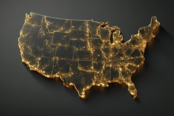 Illuminated map of usa night lights gold edges
