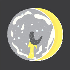 The girl standing in the moon drawing illustration cute drawing with a cute flat concept emotional drawing in the illustration vector .
