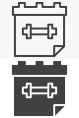 Training schedule line outline & solid different style icon set pack