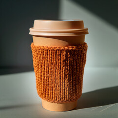 Takeaway Coffee Cup with Knitted Cozy Sleeve