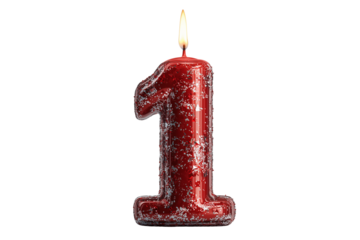 A Happy New Year festive candle shaped like the number 1, isolated on a transparent background.