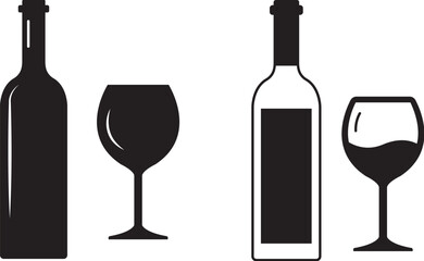 Wine Bottle and Glass Silhouette Vector Icon – Minimal Black Drink Illustration