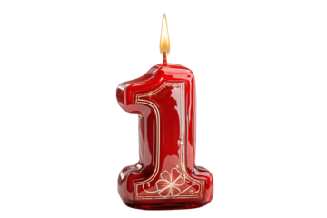 A Happy New Year festive candle shaped like the number 1, isolated on a transparent background.