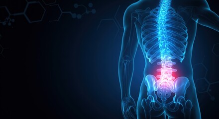 Human body with spine pain highlighted in red color.