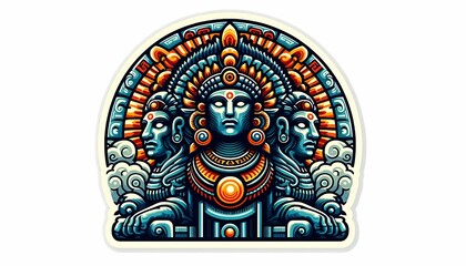 Obraz premium Ornamental sticker of the Hindu Trimurti gods, spiritual Indian mythology art.