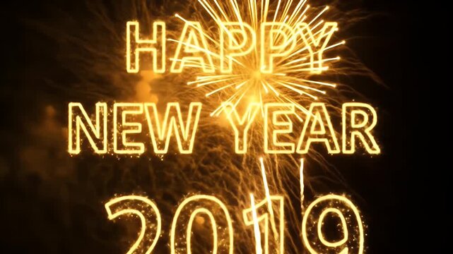 Happy New Year 2019 Fireworks Celebration Greeting.