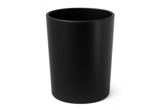 Black empty cylindrical container isolated on transparent background