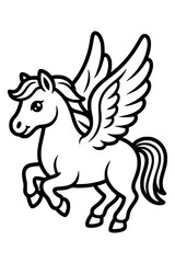 Fototapeta premium Cute Pegasus Cartoon Vector – Black and White Line Art generative ai 