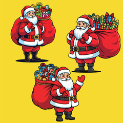 Santa Claus Vector Set with Gift Sack and Christmas Presents Illustration