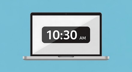 Laptop displaying the time, digital clock on screen.