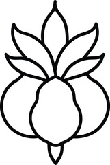 Stylized Outline of a Blooming Flower with Pear-Shaped Petals and Bulbous Base