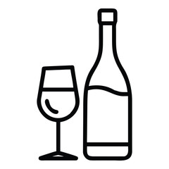 Elegant wine bottle and glass outline icon for beverage and celebration designs vector