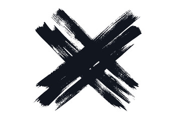 Cross mark grunge dry brush black ink texture vector illustration