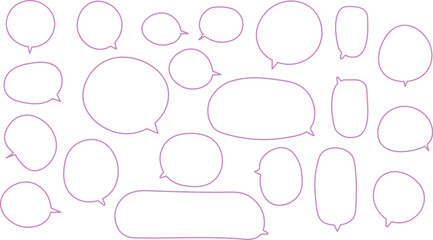 The bubbles are drawn in a hand-drawn or casual vector style, showcasing a wide variety of shapes and sizes. Pink color.
